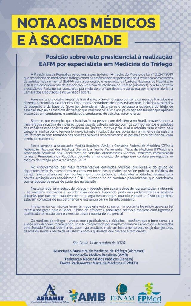NOTA AOS MÃDICOS E Ã SOCIEDADE