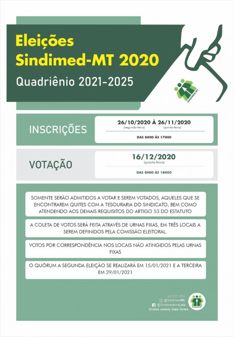  ELEIÃÃES SINDIMED-MT 2020 PARA O QUADRIÃNIO 2021/2025 