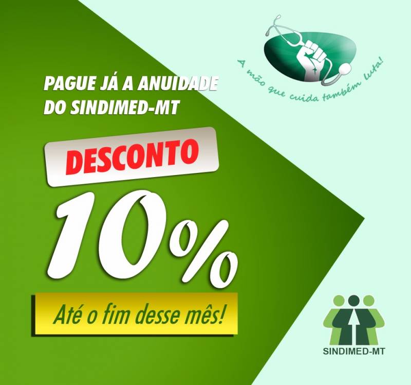 Pagamento da Anuidade 2017 Sindimed-MT com 10% desconto atÃ© 31.01.2017