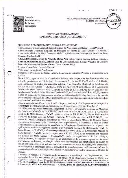 DeclaraÃ§Ã£o SINDIMED-MT sobre o processo CADE 