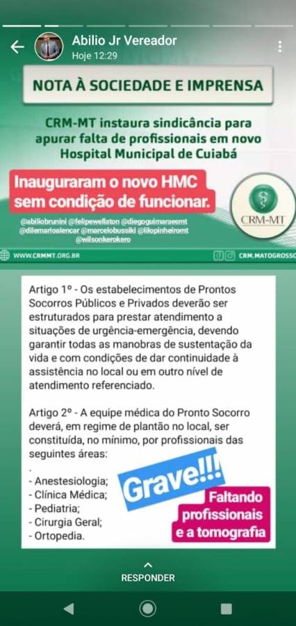 Vereador pede saÃ­da do secretÃ¡rio de SaÃºde apÃ³s falhas no HMC
